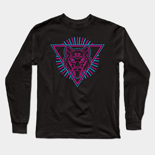 Neon Tiger Lines Long Sleeve T-Shirt by Joebarondesign